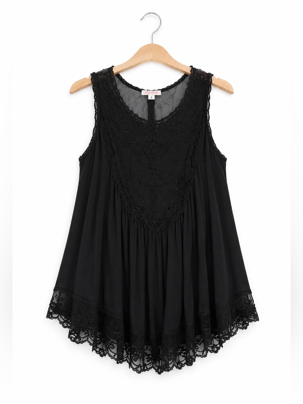 Ultra Pink Black Lace-Trim Sleeveless Tank Top